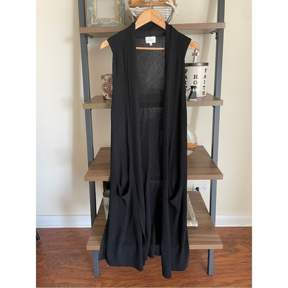 Gorgeous Aritzia Wilfred Long-line Woven Black Open Front Sweater, M - Picture 1 of 16